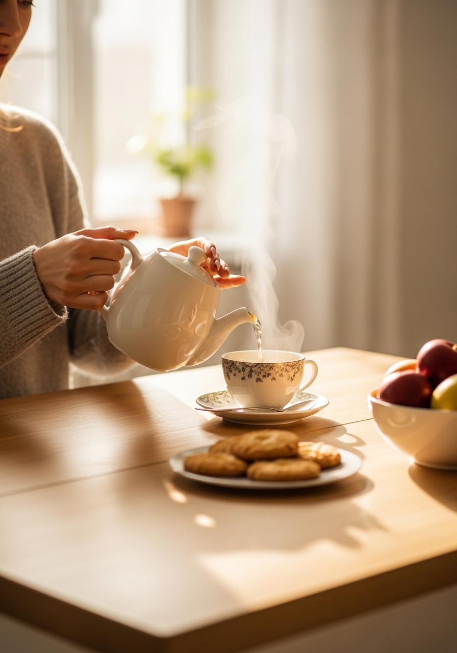 Pouring a cup of tea during an afternoon break