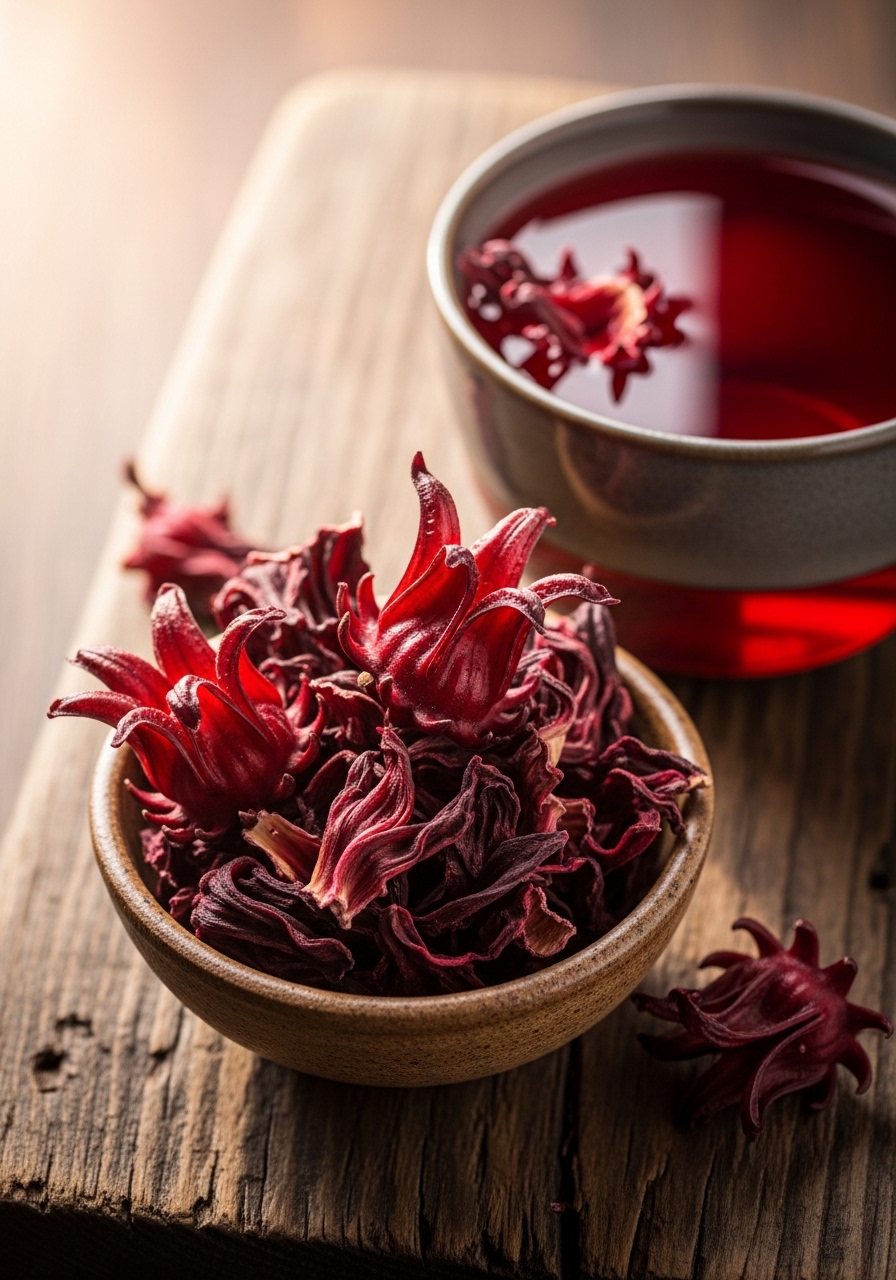 Dried hibiscus flowers ready for brewing tea