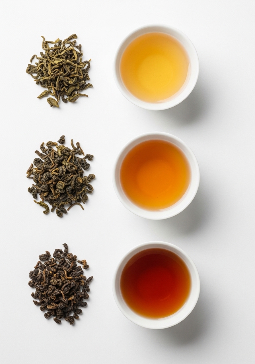 Four oolong tea varieties showing different oxidation levels