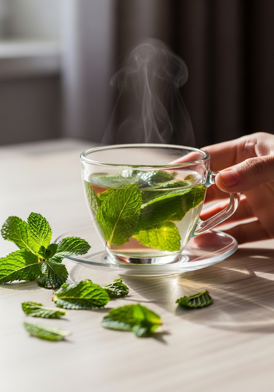 Peppermint tea — helpful for stomach cramps but can worsen acid reflux
