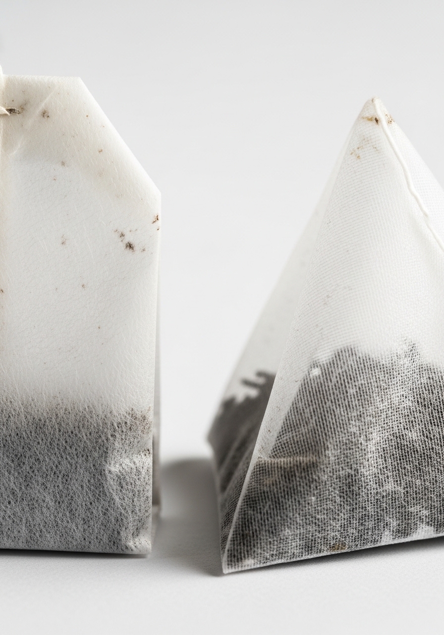 Comparison of traditional paper tea bag and nylon pyramid tea bag