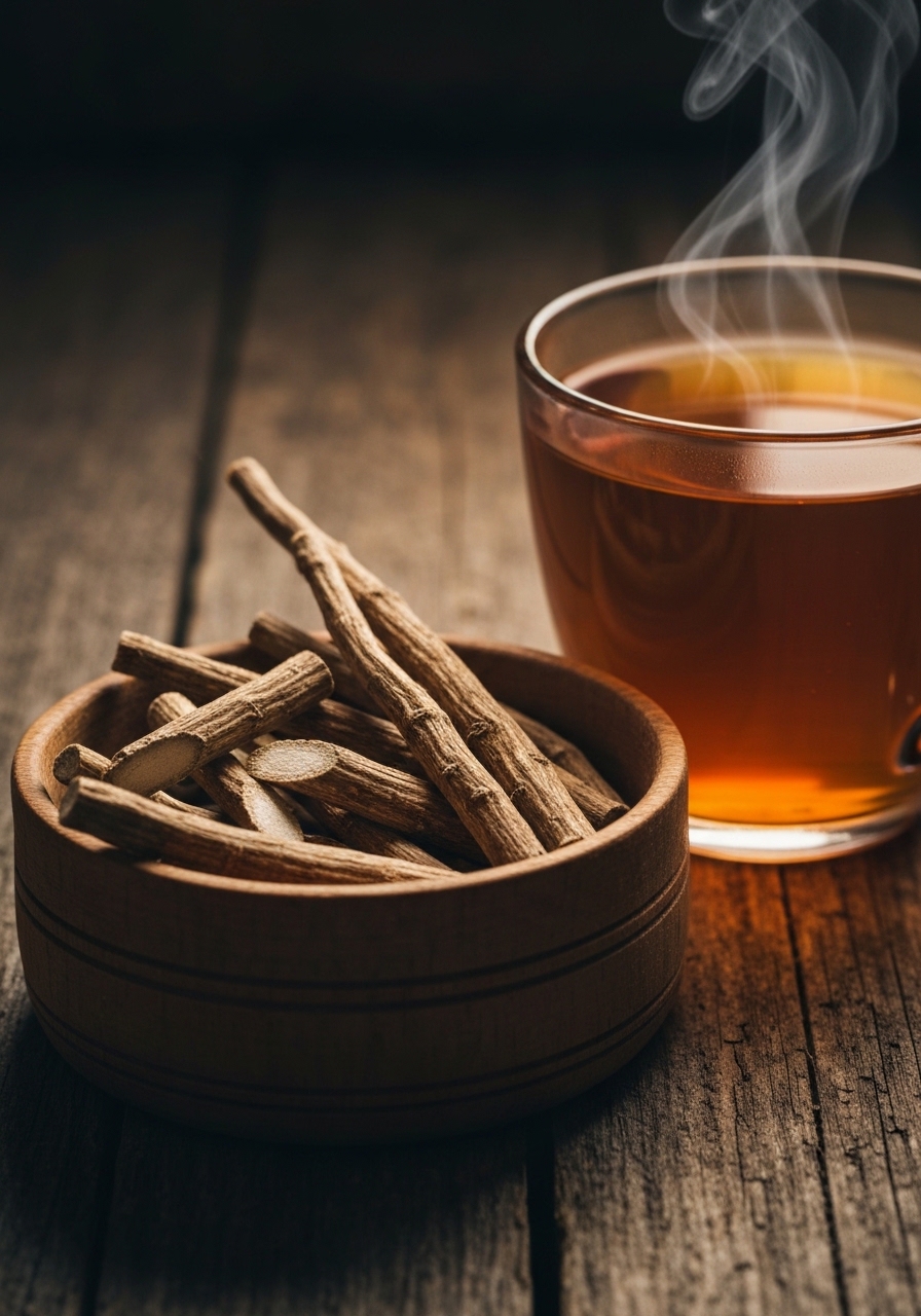 Dried valerian root and a cup of valerian tea for insomnia relief