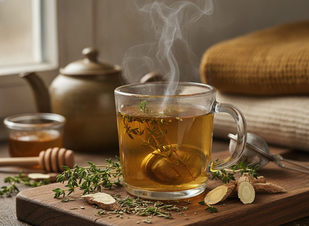 Thyme and licorice root tea as a traditional herbal cough remedy
